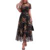 image:imageBTFBM Summer Dresses for Women 2026 Mesh Short Sleeve Floral Print Ruffle Long Boho Wedding Guest Dress CocktailFloral Black Yellow