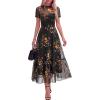 image:imageBTFBM Summer Dresses for Women 2026 Mesh Short Sleeve Floral Print Ruffle Long Boho Wedding Guest Dress CocktailFloral Black Yellow