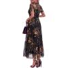 image:imageBTFBM Summer Dresses for Women 2026 Mesh Short Sleeve Floral Print Ruffle Long Boho Wedding Guest Dress CocktailFloral Black Yellow