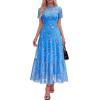 image:imageBTFBM Summer Dresses for Women 2026 Mesh Short Sleeve Floral Print Ruffle Long Boho Wedding Guest Dress CocktailFloral Light Blue Purple