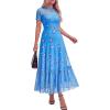 image:imageBTFBM Summer Dresses for Women 2026 Mesh Short Sleeve Floral Print Ruffle Long Boho Wedding Guest Dress CocktailFloral Light Blue Purple