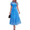 image:imageBTFBM Summer Dresses for Women 2026 Mesh Short Sleeve Floral Print Ruffle Long Boho Wedding Guest Dress CocktailFloral Light Blue Purple