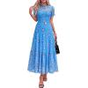 image:imageBTFBM Summer Dresses for Women 2026 Mesh Short Sleeve Floral Print Ruffle Long Boho Wedding Guest Dress CocktailFloral Light Blue Purple
