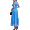 image:imageBTFBM Summer Dresses for Women 2026 Mesh Short Sleeve Floral Print Ruffle Long Boho Wedding Guest Dress CocktailFloral Light Blue Purple