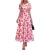 image:imageBTFBM Summer Dresses for Women 2026 Mesh Short Sleeve Floral Print Ruffle Long Boho Wedding Guest Dress CocktailFloral Pink Purple