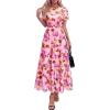 image:imageBTFBM Summer Dresses for Women 2026 Mesh Short Sleeve Floral Print Ruffle Long Boho Wedding Guest Dress CocktailFloral Pink Purple