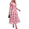 image:imageBTFBM Summer Dresses for Women 2026 Mesh Short Sleeve Floral Print Ruffle Long Boho Wedding Guest Dress CocktailFloral Pink Purple
