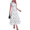 image:imageBTFBM Summer Dresses for Women 2026 Mesh Short Sleeve Floral Print Ruffle Long Boho Wedding Guest Dress CocktailFloral White Blue