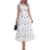 image:imageBTFBM Summer Dresses for Women 2026 Mesh Short Sleeve Floral Print Ruffle Long Boho Wedding Guest Dress CocktailFloral White Blue