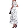 image:imageBTFBM Summer Dresses for Women 2026 Mesh Short Sleeve Floral Print Ruffle Long Boho Wedding Guest Dress CocktailFloral White Blue