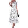 image:imageBTFBM Summer Dresses for Women 2026 Mesh Short Sleeve Floral Print Ruffle Long Boho Wedding Guest Dress CocktailFloral White Blue