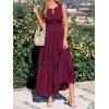image:imageBTFBM Summer Dresses for Women 2026 Sleeveless Boho V Neck A Line Flowy Spring Casual Maxi Dress Beach Vacation PocketsBurgundy