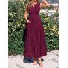 image:imageBTFBM Summer Dresses for Women 2026 Sleeveless Boho V Neck A Line Flowy Spring Casual Maxi Dress Beach Vacation PocketsBurgundy