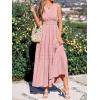 image:imageBTFBM Summer Dresses for Women 2026 Sleeveless Boho V Neck A Line Flowy Spring Casual Maxi Dress Beach Vacation PocketsPink