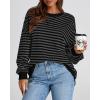 image:imageBTFBM Sweatshirt For Women 2026 Summer Crewneck Long Sleeve Oversized Striped Pullover Tops Y2K Clothes Workout ShirtBlack Dark Grey