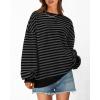 image:imageBTFBM Sweatshirt For Women 2026 Summer Crewneck Long Sleeve Oversized Striped Pullover Tops Y2K Clothes Workout ShirtBlack Dark Grey