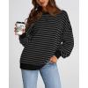 image:imageBTFBM Sweatshirt For Women 2026 Summer Crewneck Long Sleeve Oversized Striped Pullover Tops Y2K Clothes Workout ShirtBlack Dark Grey