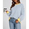 image:imageBTFBM Sweatshirt For Women 2026 Summer Crewneck Long Sleeve Oversized Striped Pullover Tops Y2K Clothes Workout ShirtBlue Beige White
