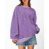 image:imageBTFBM Sweatshirt For Women 2026 Summer Crewneck Long Sleeve Oversized Striped Pullover Tops Y2K Clothes Workout ShirtBlue Pink