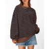 image:imageBTFBM Sweatshirt For Women 2026 Summer Crewneck Long Sleeve Oversized Striped Pullover Tops Y2K Clothes Workout ShirtBrown Navy