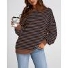 image:imageBTFBM Sweatshirt For Women 2026 Summer Crewneck Long Sleeve Oversized Striped Pullover Tops Y2K Clothes Workout ShirtBrown Navy