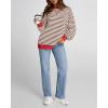image:imageBTFBM Sweatshirt For Women 2026 Summer Crewneck Long Sleeve Oversized Striped Pullover Tops Y2K Clothes Workout ShirtBrown White