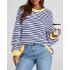 image:imageBTFBM Sweatshirt For Women 2026 Summer Crewneck Long Sleeve Oversized Striped Pullover Tops Y2K Clothes Workout ShirtDark Blue White
