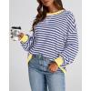 image:imageBTFBM Sweatshirt For Women 2026 Summer Crewneck Long Sleeve Oversized Striped Pullover Tops Y2K Clothes Workout ShirtDark Blue White
