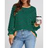 image:imageBTFBM Sweatshirt For Women 2026 Summer Crewneck Long Sleeve Oversized Striped Pullover Tops Y2K Clothes Workout ShirtGreen Navy