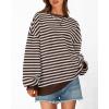 image:imageBTFBM Sweatshirt For Women 2026 Summer Crewneck Long Sleeve Oversized Striped Pullover Tops Y2K Clothes Workout ShirtGrey Brown