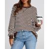 image:imageBTFBM Sweatshirt For Women 2026 Summer Crewneck Long Sleeve Oversized Striped Pullover Tops Y2K Clothes Workout ShirtGrey Brown