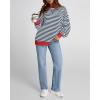 image:imageBTFBM Sweatshirt For Women 2026 Summer Crewneck Long Sleeve Oversized Striped Pullover Tops Y2K Clothes Workout ShirtNavy White