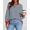 image:imageBTFBM Sweatshirt For Women 2026 Summer Crewneck Long Sleeve Oversized Striped Pullover Tops Y2K Clothes Workout ShirtNavy White