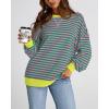 image:imageBTFBM Sweatshirt For Women 2026 Summer Crewneck Long Sleeve Oversized Striped Pullover Tops Y2K Clothes Workout ShirtPink Green