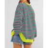 image:imageBTFBM Sweatshirt For Women 2026 Summer Crewneck Long Sleeve Oversized Striped Pullover Tops Y2K Clothes Workout ShirtPink Green