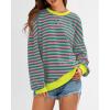 image:imageBTFBM Sweatshirt For Women 2026 Summer Crewneck Long Sleeve Oversized Striped Pullover Tops Y2K Clothes Workout ShirtPink Green