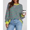 image:imageBTFBM Sweatshirt For Women 2026 Summer Crewneck Long Sleeve Oversized Striped Pullover Tops Y2K Clothes Workout ShirtPink Green
