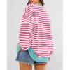 image:imageBTFBM Sweatshirt For Women 2026 Summer Crewneck Long Sleeve Oversized Striped Pullover Tops Y2K Clothes Workout ShirtPink White