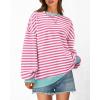 image:imageBTFBM Sweatshirt For Women 2026 Summer Crewneck Long Sleeve Oversized Striped Pullover Tops Y2K Clothes Workout ShirtPink White