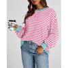 image:imageBTFBM Sweatshirt For Women 2026 Summer Crewneck Long Sleeve Oversized Striped Pullover Tops Y2K Clothes Workout ShirtPink White