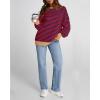 image:imageBTFBM Sweatshirt For Women 2026 Summer Crewneck Long Sleeve Oversized Striped Pullover Tops Y2K Clothes Workout ShirtRed Navy