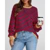 image:imageBTFBM Sweatshirt For Women 2026 Summer Crewneck Long Sleeve Oversized Striped Pullover Tops Y2K Clothes Workout ShirtRed Navy