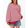 image:imageBTFBM Sweatshirt For Women 2026 Summer Crewneck Long Sleeve Oversized Striped Pullover Tops Y2K Clothes Workout ShirtRed White