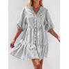 image:imageBTFBM Women Summer Dresses 2026 Striped Mini Dress Half Sleeve Button Down Tiered Flowy Beach Vacation Outfits PocketsBlack
