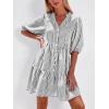 image:imageBTFBM Women Summer Dresses 2026 Striped Mini Dress Half Sleeve Button Down Tiered Flowy Beach Vacation Outfits PocketsBlack