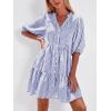 image:imageBTFBM Women Summer Dresses 2026 Striped Mini Dress Half Sleeve Button Down Tiered Flowy Beach Vacation Outfits PocketsBlue