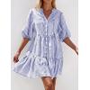 image:imageBTFBM Women Summer Dresses 2026 Striped Mini Dress Half Sleeve Button Down Tiered Flowy Beach Vacation Outfits PocketsBlue