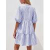 image:imageBTFBM Women Summer Dresses 2026 Striped Mini Dress Half Sleeve Button Down Tiered Flowy Beach Vacation Outfits PocketsBlue