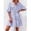 image:imageBTFBM Women Summer Dresses 2026 Striped Mini Dress Half Sleeve Button Down Tiered Flowy Beach Vacation Outfits PocketsBlue