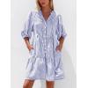 image:imageBTFBM Women Summer Dresses 2026 Striped Mini Dress Half Sleeve Button Down Tiered Flowy Beach Vacation Outfits PocketsBlue